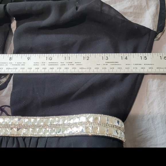 Formal Gown event Dress Women Size Sm. BLACK rhinestone halter straps by MINUET - Picture 10 of 12